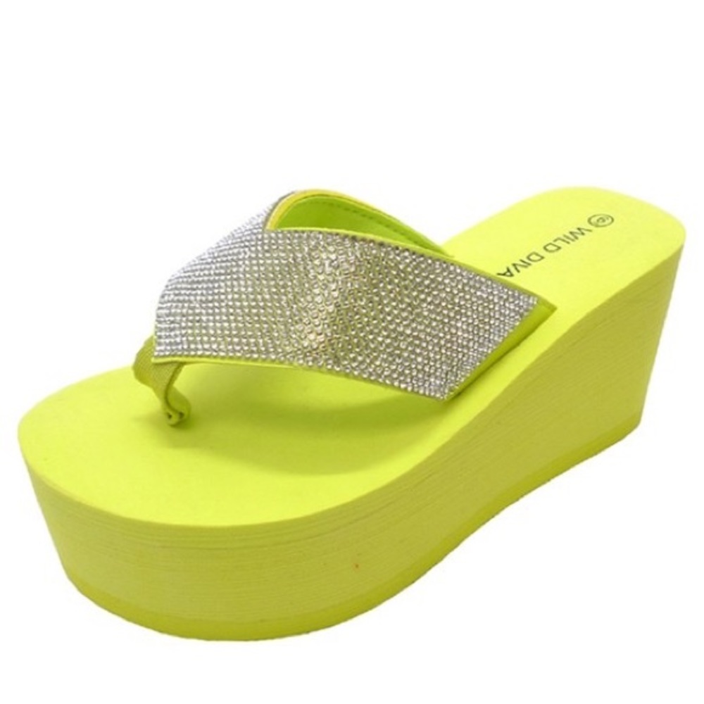 NEW! DIVA Heat Lemon Lime Y2K Rhinestone Embellished Ultra Platform Wedge Sandal - Picture 8 of 8